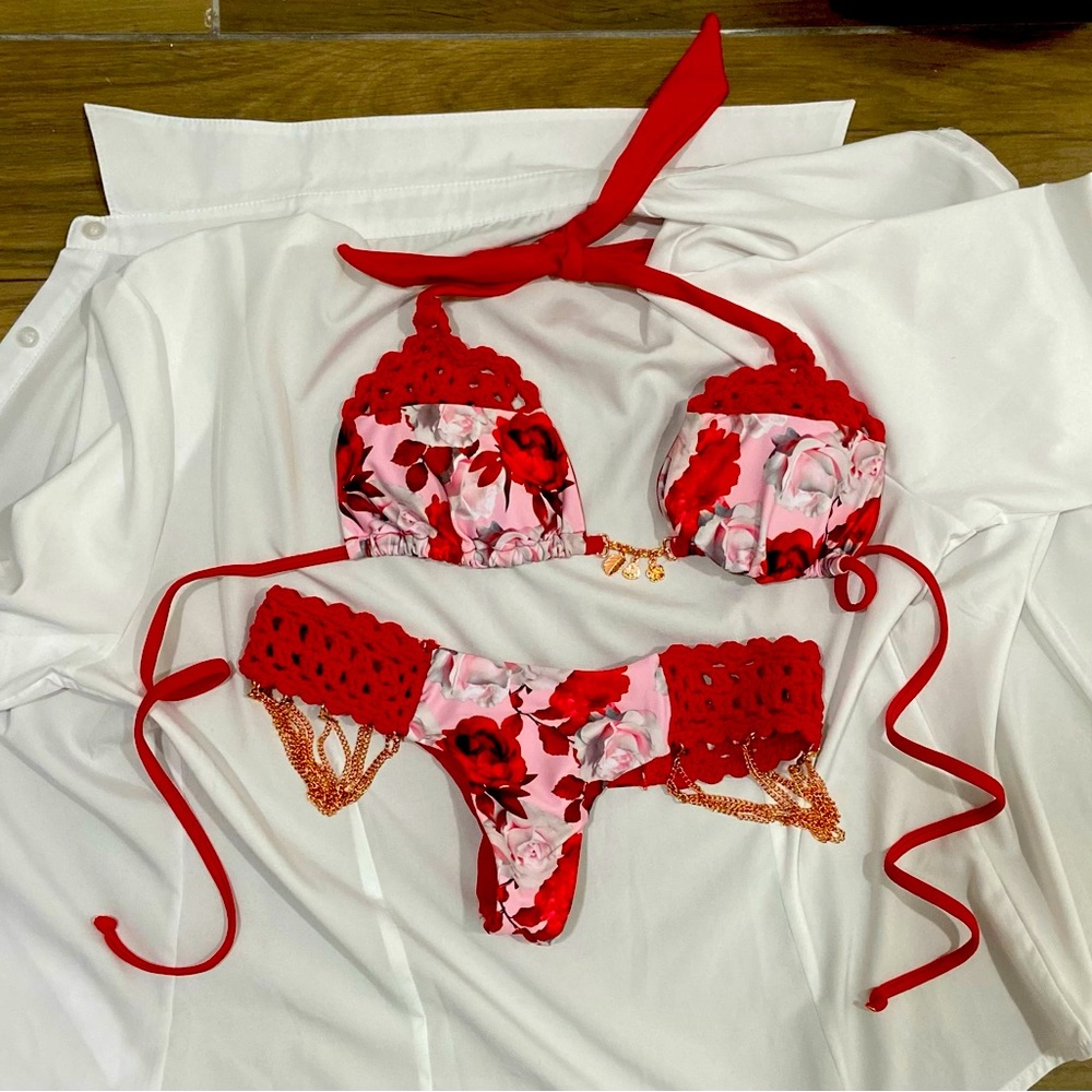 BAHIMI London ~ Roses w. Rose Gold Chains - Bikini Set 🌹🥀🤍